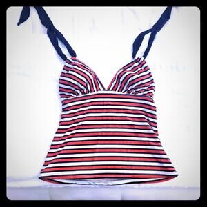 Anne Cole Signature Tankini Retro Stripe Top Black Orange Women's Size S